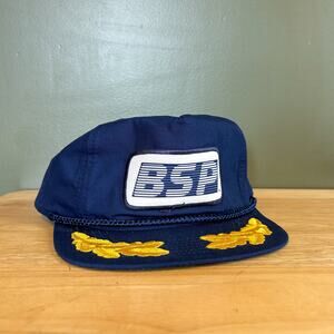 Vintage BSP Captain Navy Blue Gold Embroidered Leaf Snapback Hat